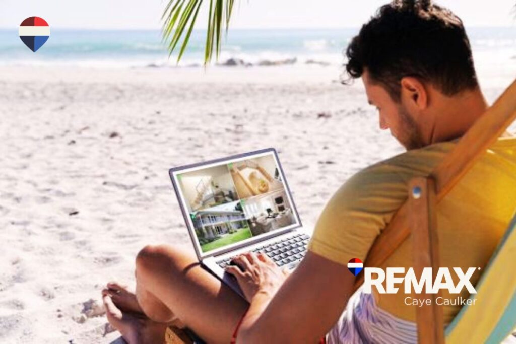 Remote worker on his laptop on the beach